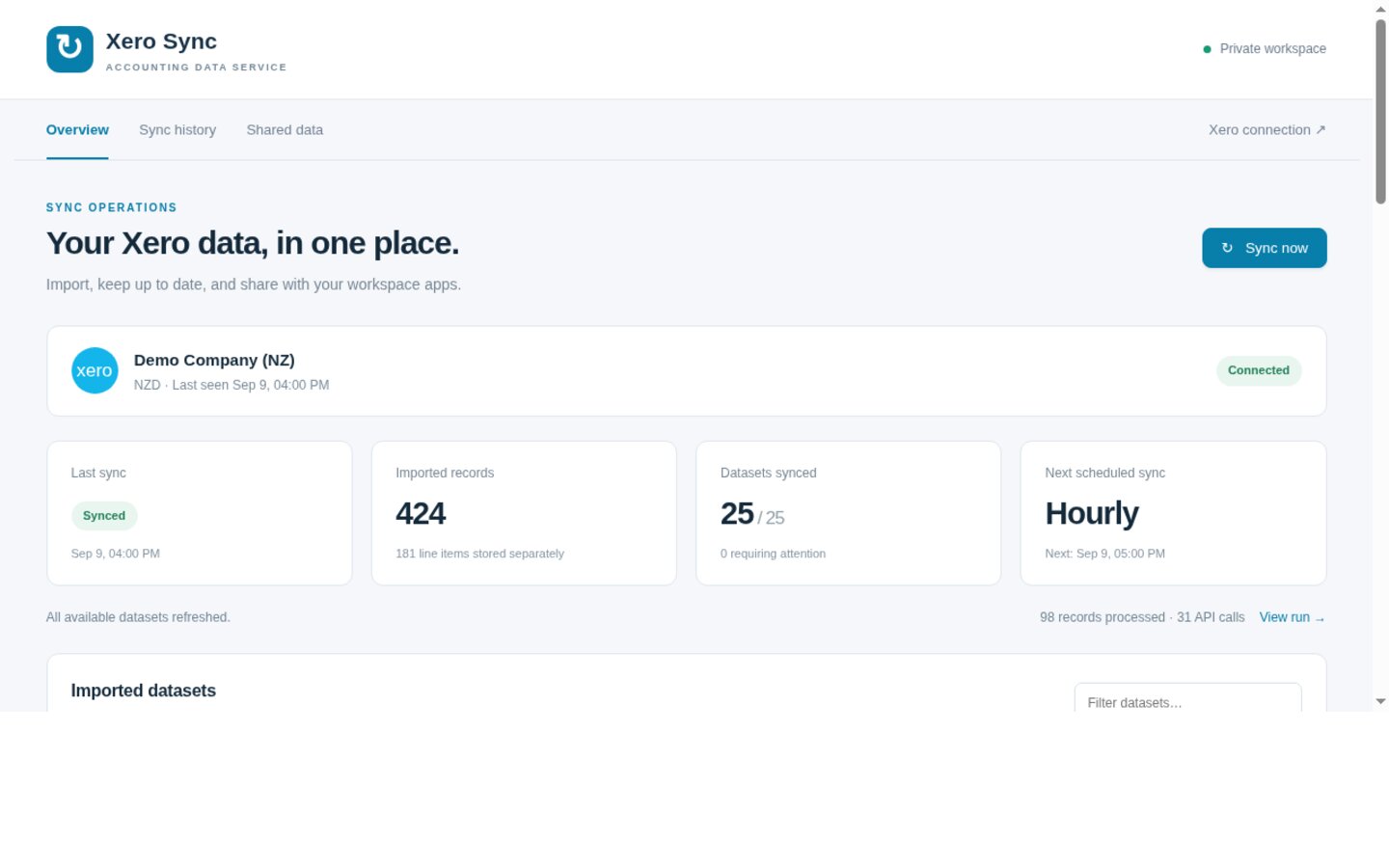 Xero Sync built on Croft. A managed Xero sync that keeps accounting data in your croft so other apps and finance dashboards can query it.